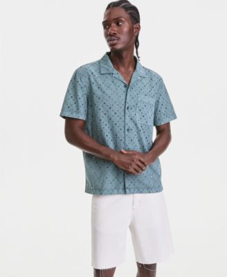 Men's Cotton Eyelet Garment-Dyed Short-Sleeve Camp Shirt