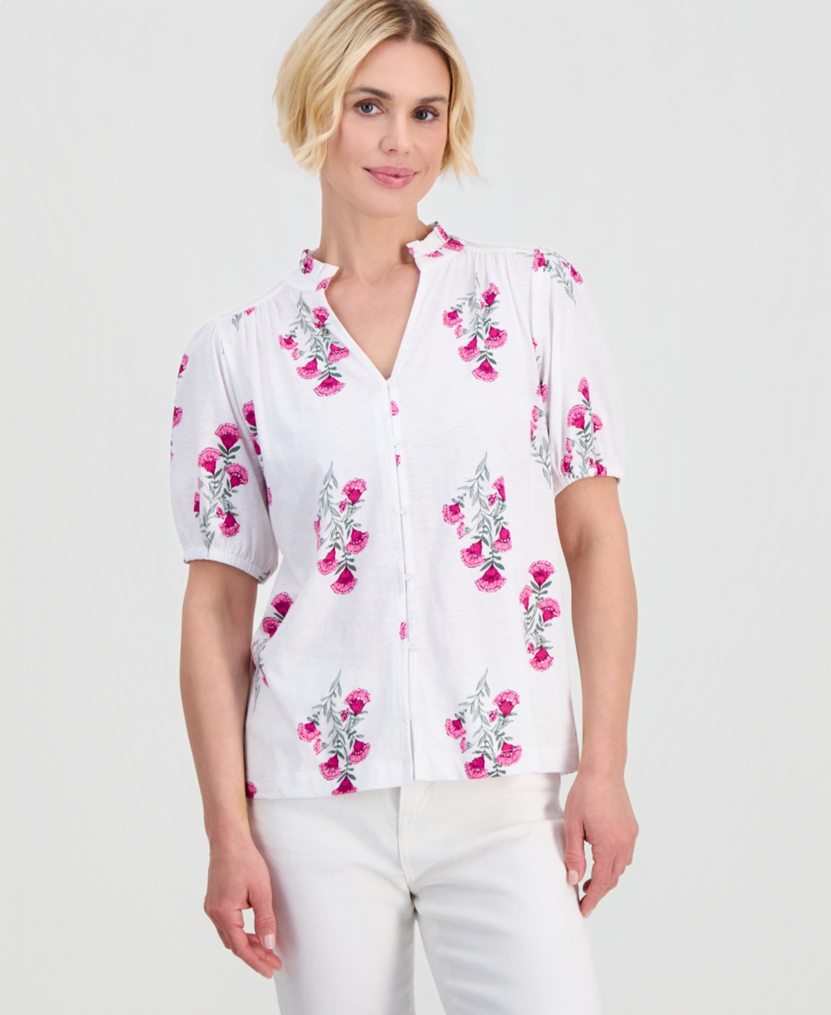 Style & Co Petite Floral-Print Puff-Sleeve Top, Macy's Exclusive