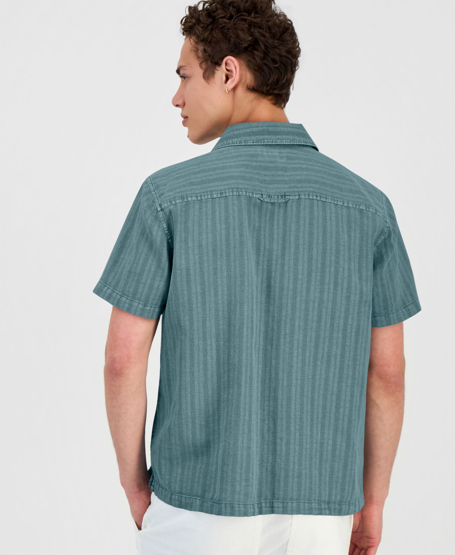 Men's Linen Blend Tonal-Stripe Camp Shirt