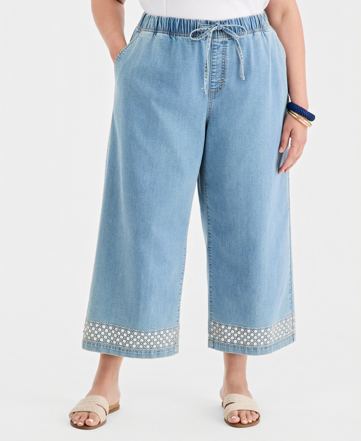 Style & Co Plus Sequin-Trim High-Rise Wide-Leg Pants, Macy's Exclusive