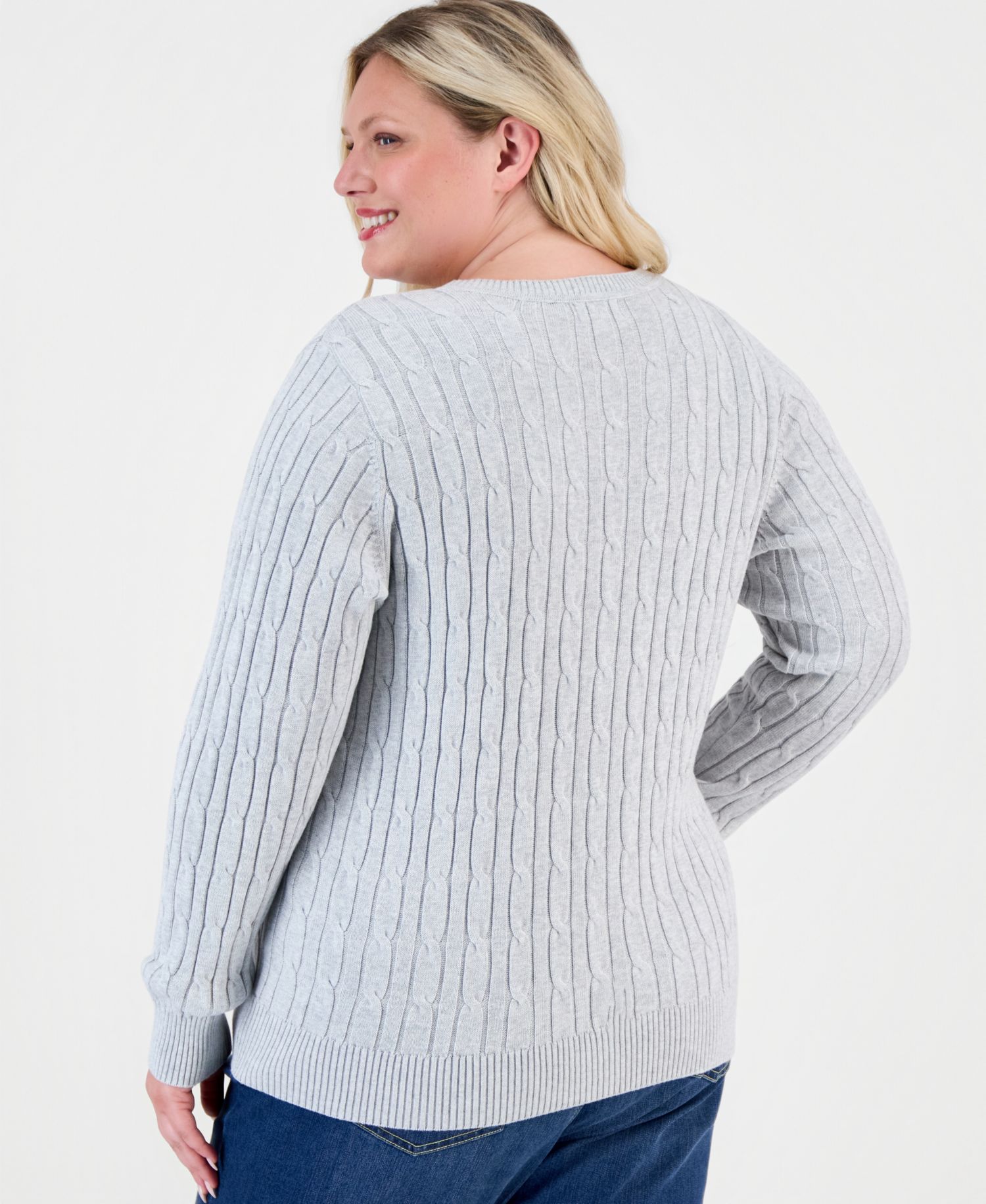 Petite Cotton Cable-Knit Crewneck Sweater