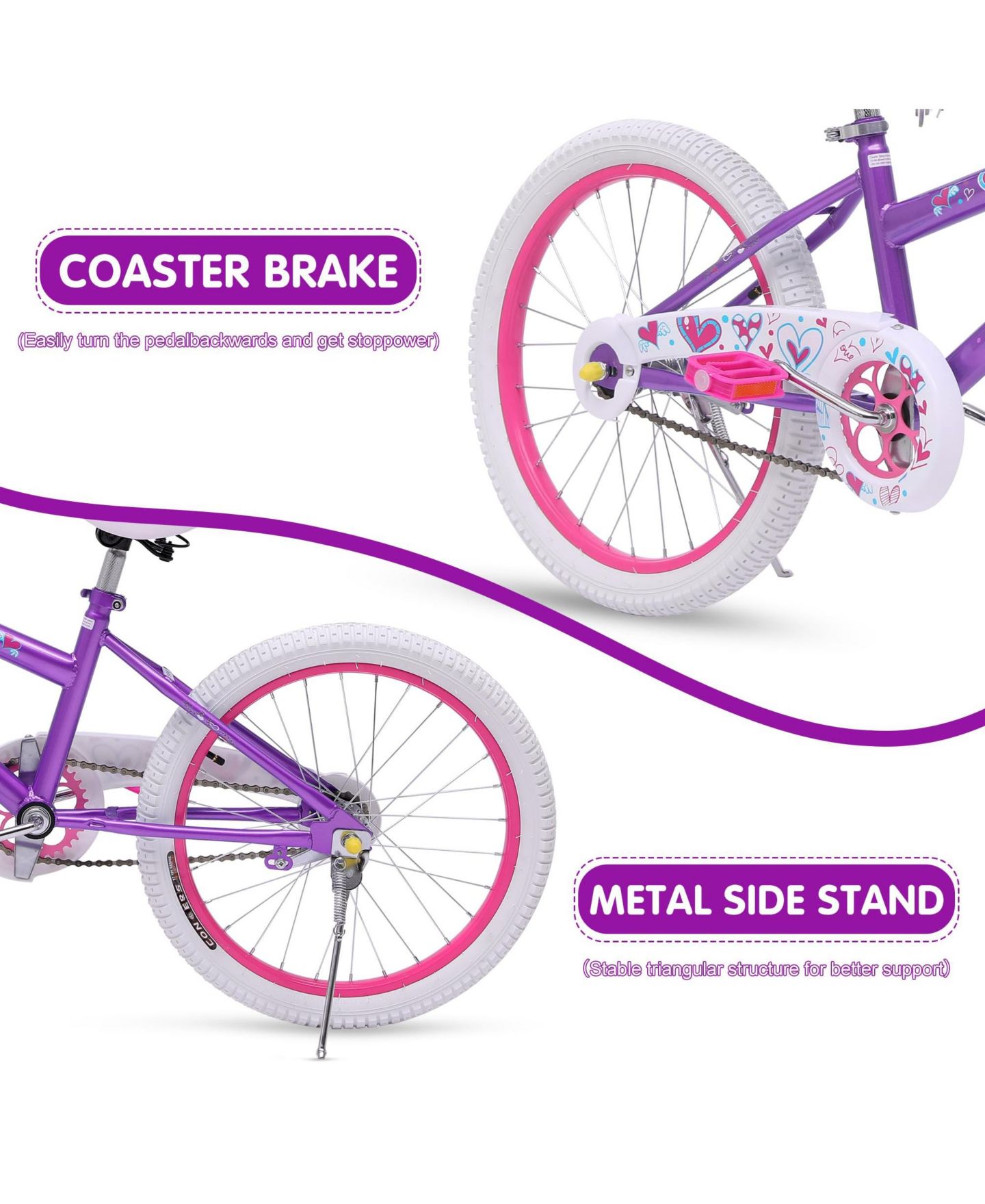 Детская игрушка SUGIFT 20-inch Kids Bike with Adjustable Saddle and Handlebar for 3-8 Years Olds, цвет: Фиолетовый — фото 5
