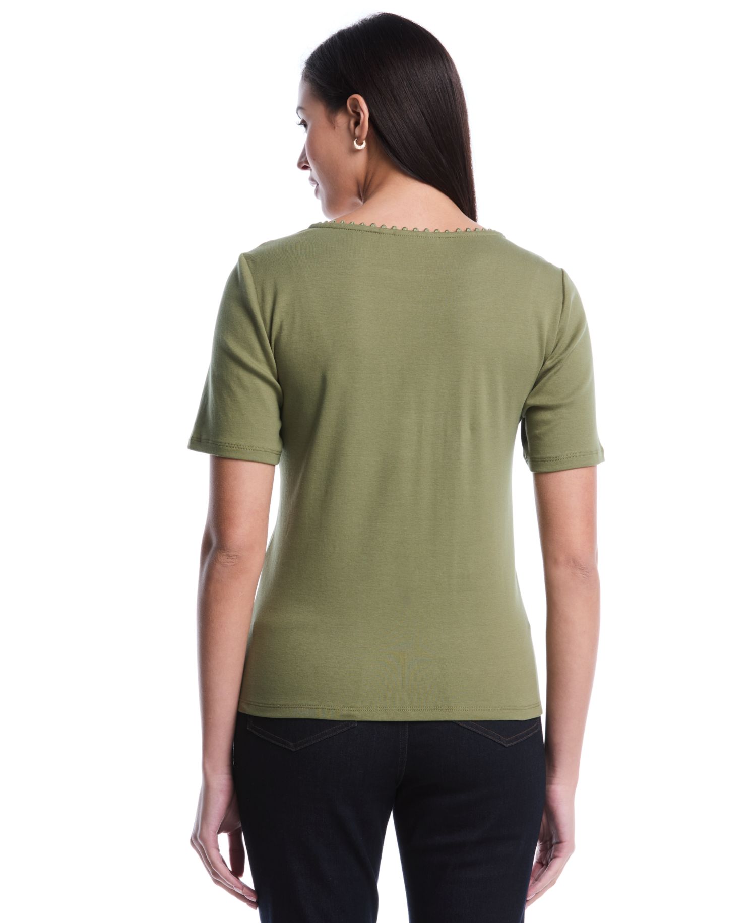 Petite Pom Trim Detail Short-Sleeve Top