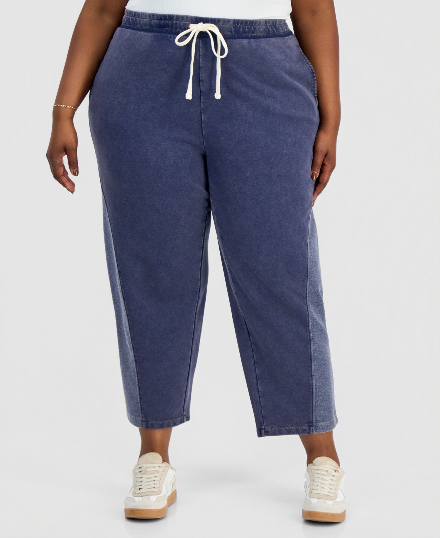Trendy Plus Size French Terry Barrel-Leg Pants