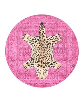 Leopard Medallion Finely Soft Washable Round Accent Rug, 48" x 48"
