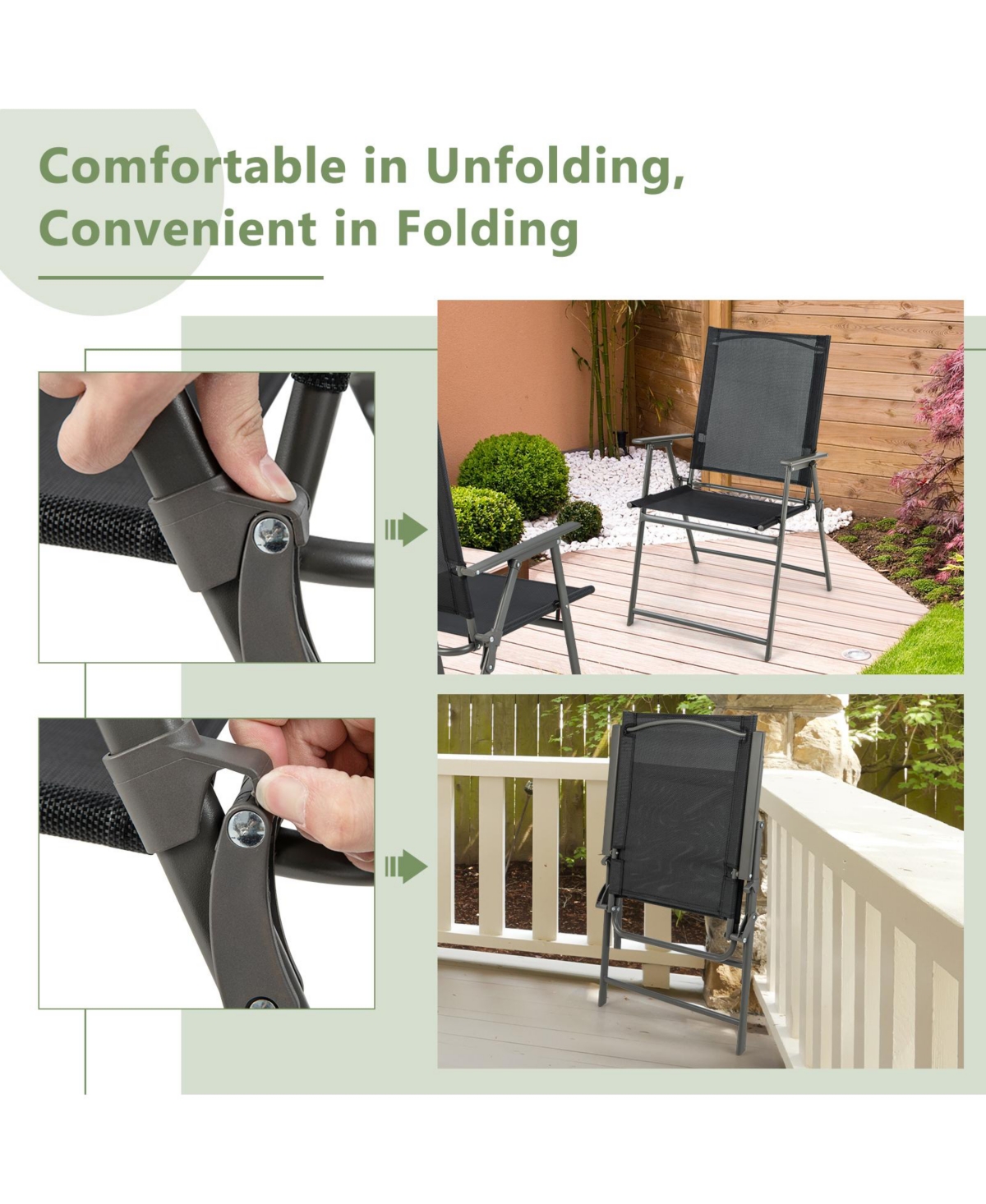 Slickblue 2 Pieces Patio Folding Chairs with Armrests for Deck Garden Yard