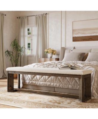 63" Upholstered Bench, Solid Wood Entryway Shoe Bench with Cushion, Long Modern Farmhouse End of Bed Bench