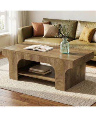 47.24" Coffee Table, 2-Tier Simple Rectangle Center Table for Living Room, Farmhouse Wooden Accent Cocktail Tea Table