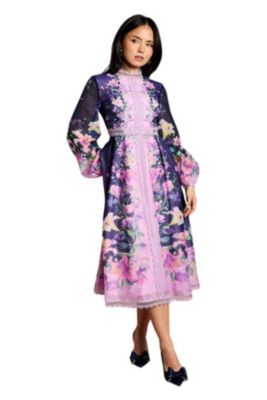 Women's Organza Lace Trim Midi Dress