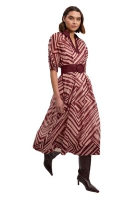 Women's Printed 3/4 Sleeve Plunge Midi Dress