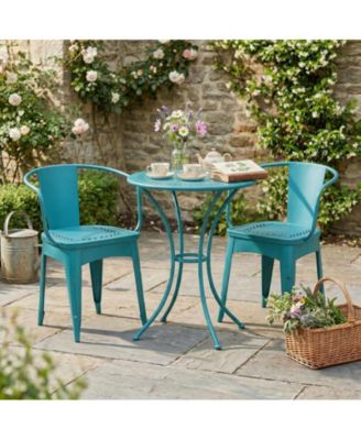 3-Piece Floral Pattern Iron Bistro Set with Stackable Chairs