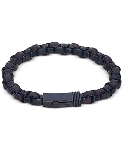 Esquire Men's Jewelry Leather Woven Bracelet in Ion-Plated Stainless Steel, Only at Macy's