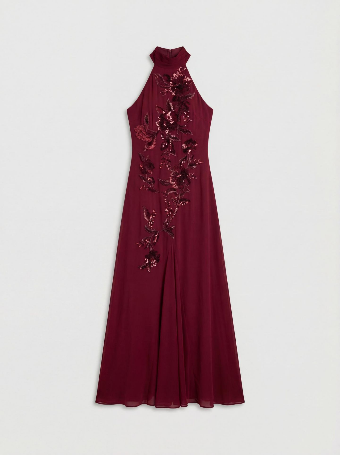 Женское платье Karen Millen Feather Embellished Halter Maxi, цвет: Винный — фото 5