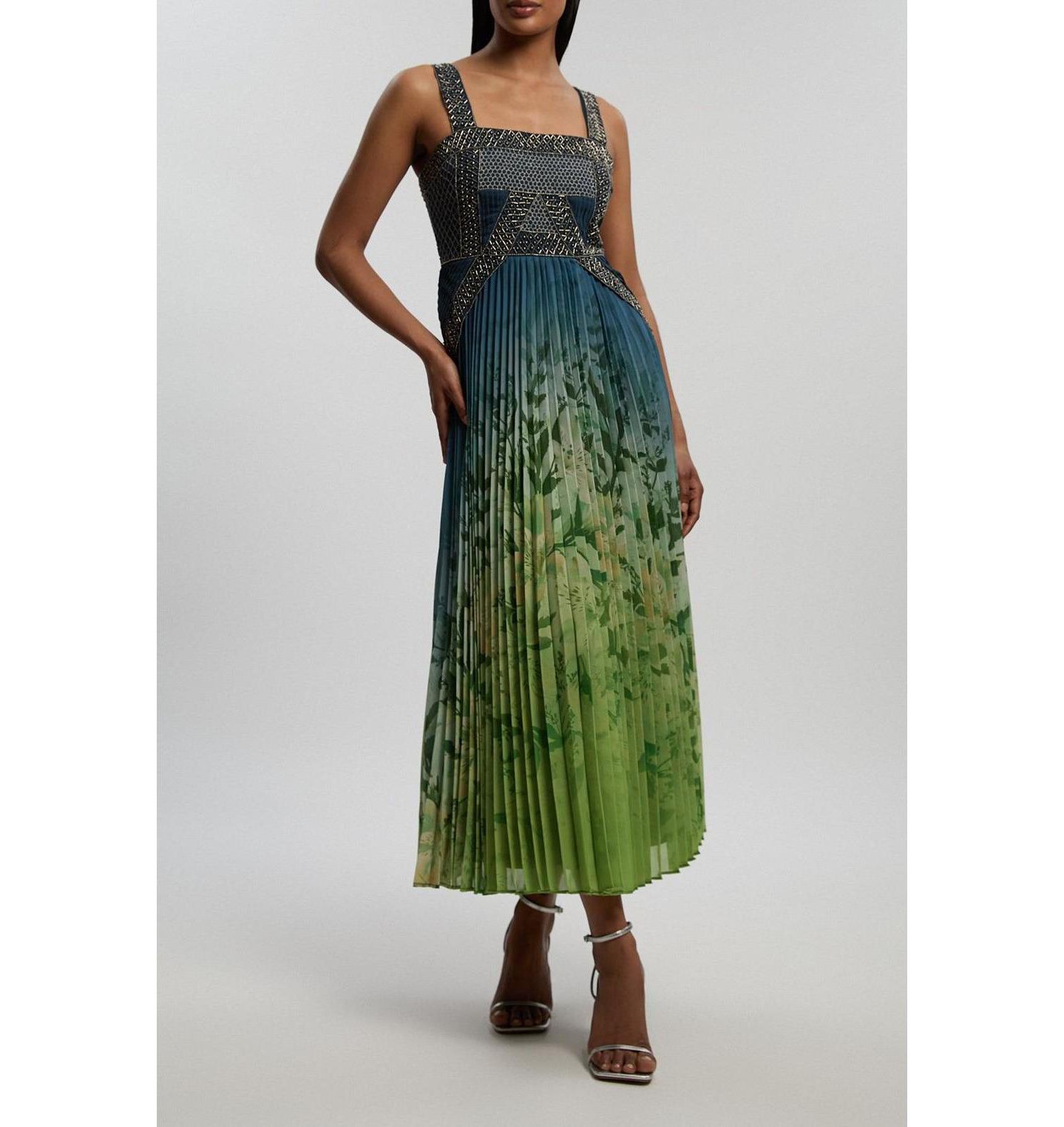 Women's Embellished Pleated Maxi Dress