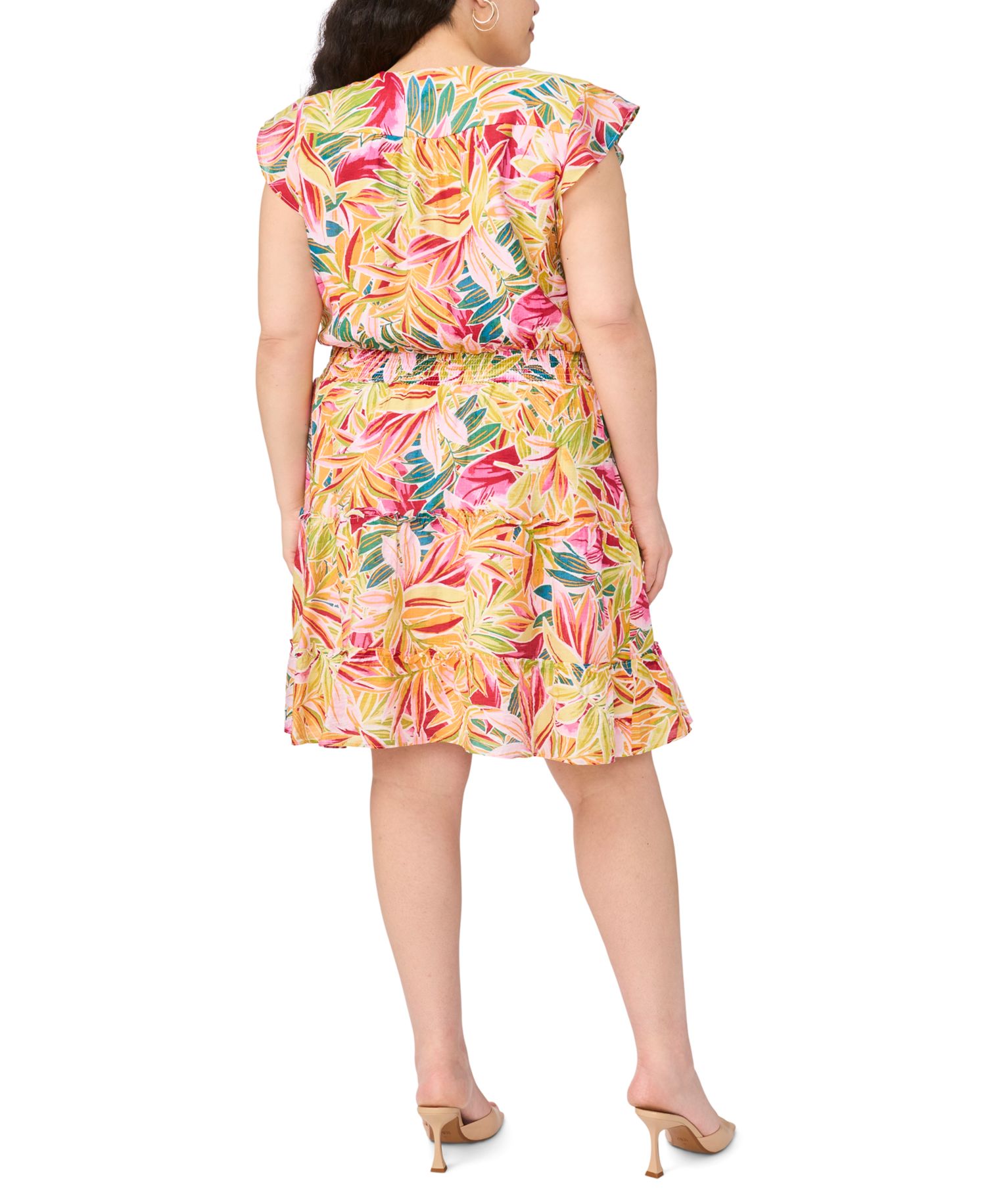 Plus Size Smocked Waist Tiered V-Neck Short-Sleeve Dress