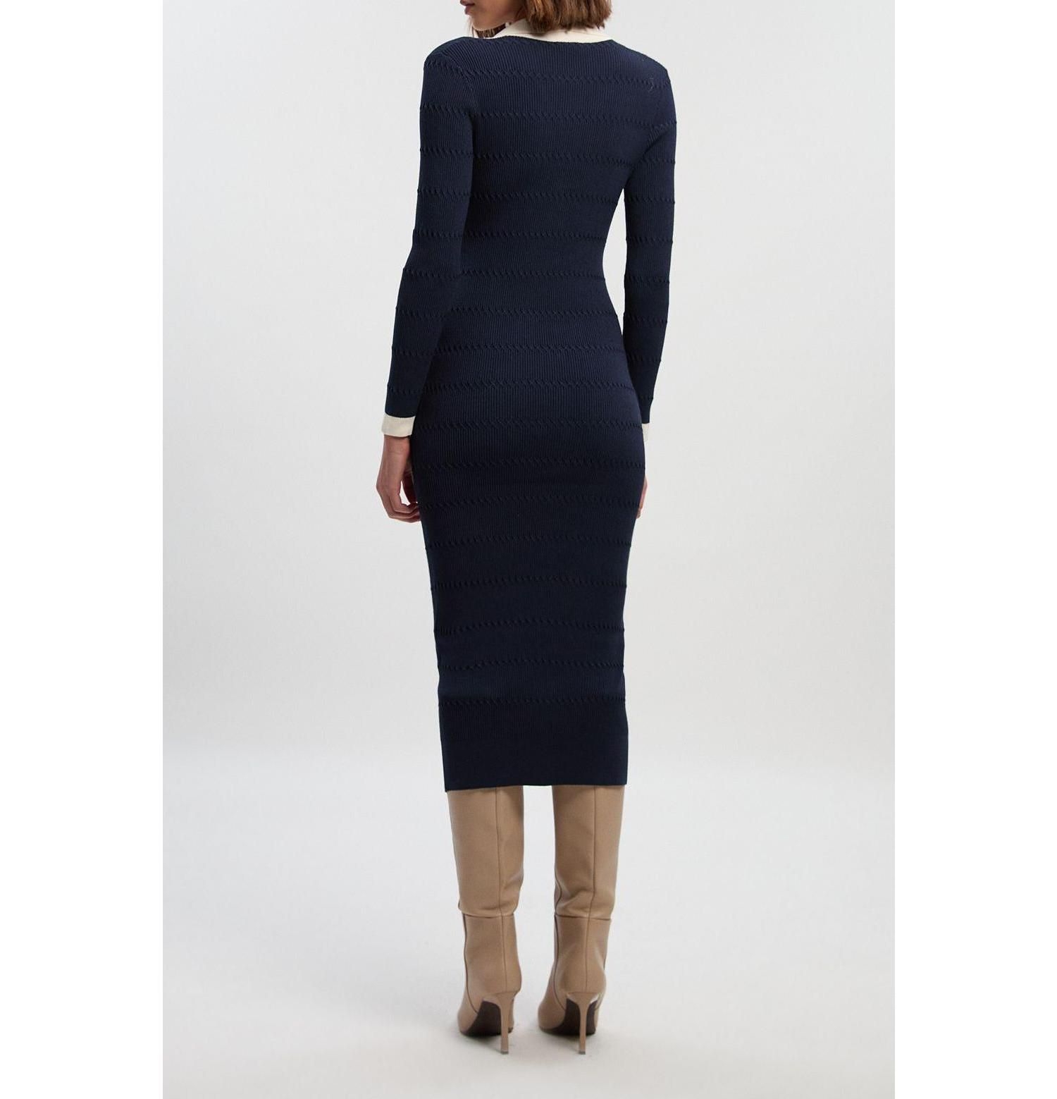 Women's Rib Contrast Button Knit Midi Dress