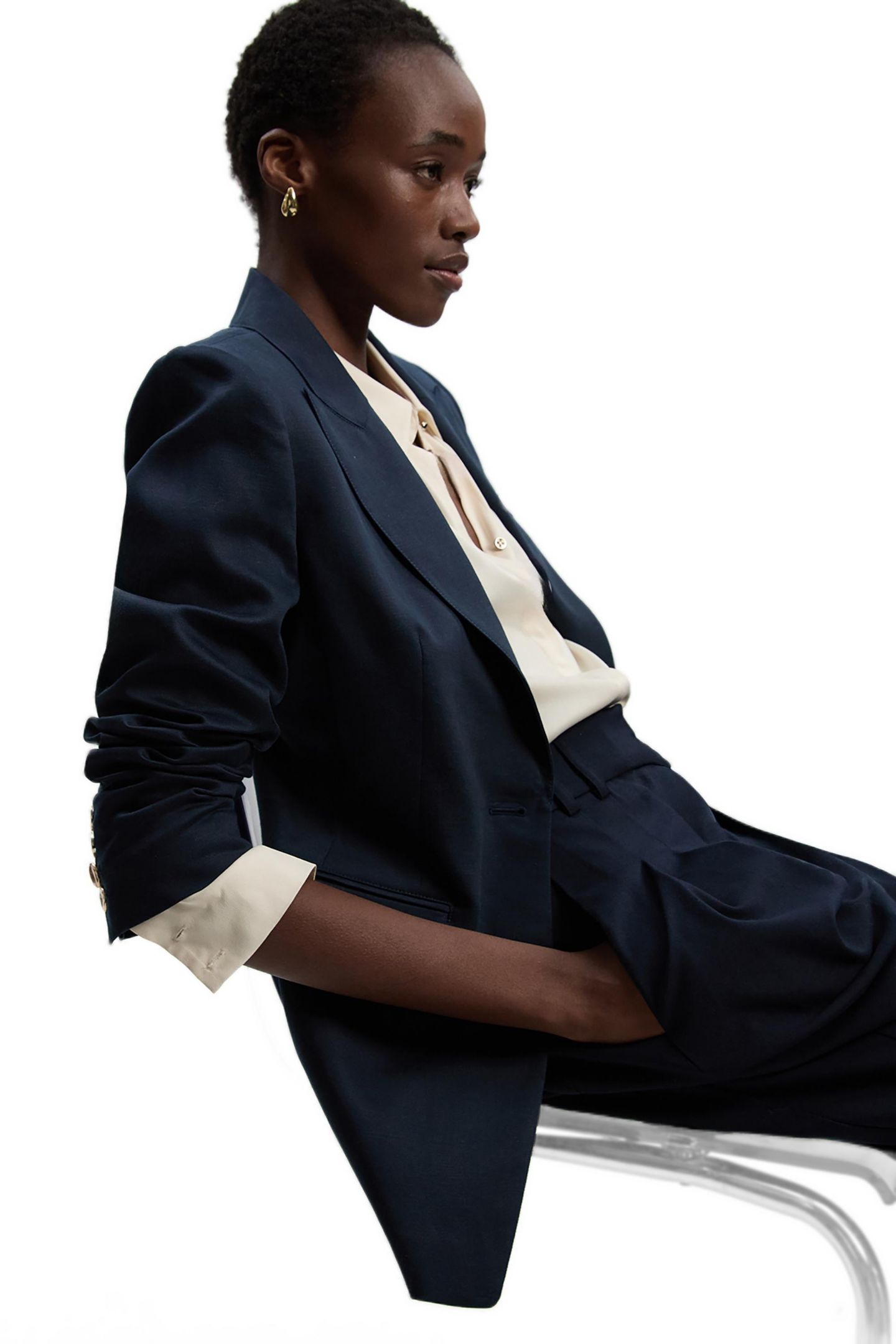 Женский пиджак Karen Millen Tailored Linen Single Breasted Blazer, цвет: Тёмно-синий — фото 2