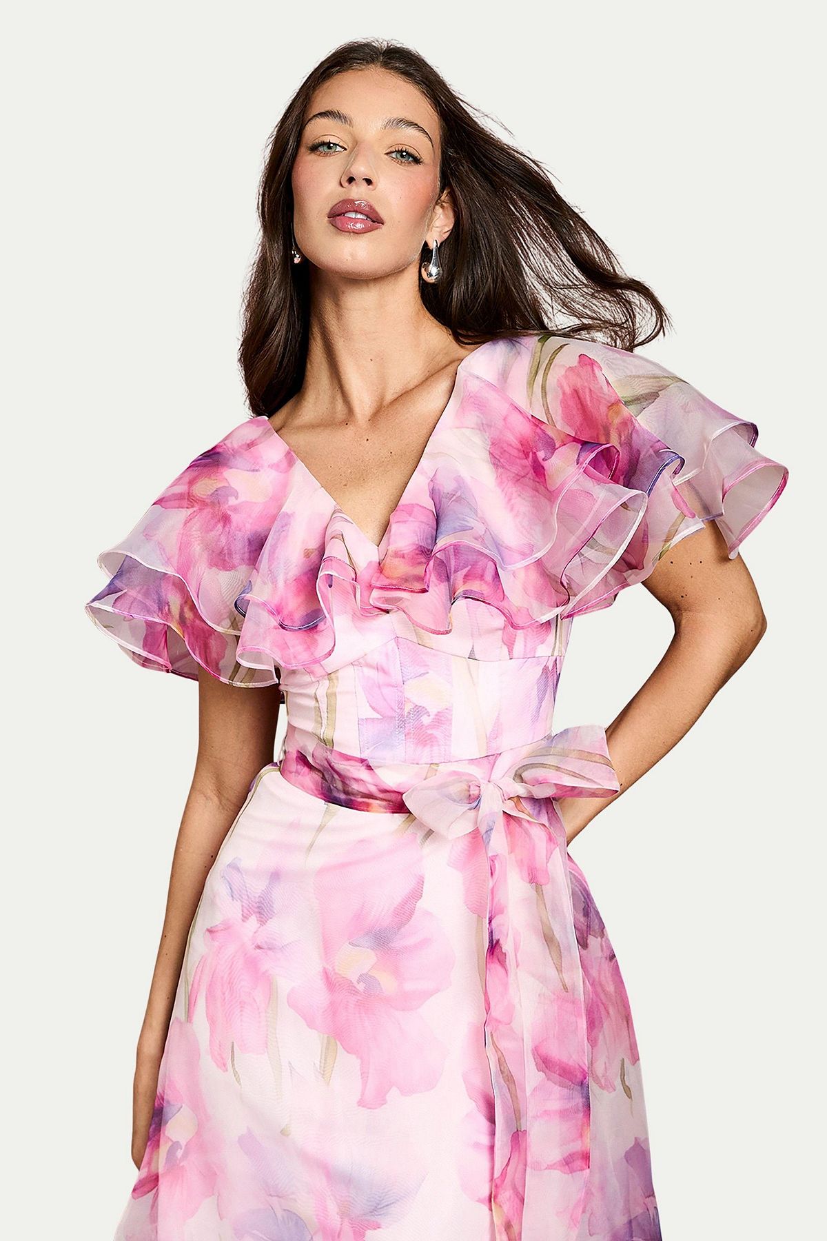 Coast Women's Printed Organza Ruffle Sleeve Midi Dress view 4 — MAYCSS fashion products