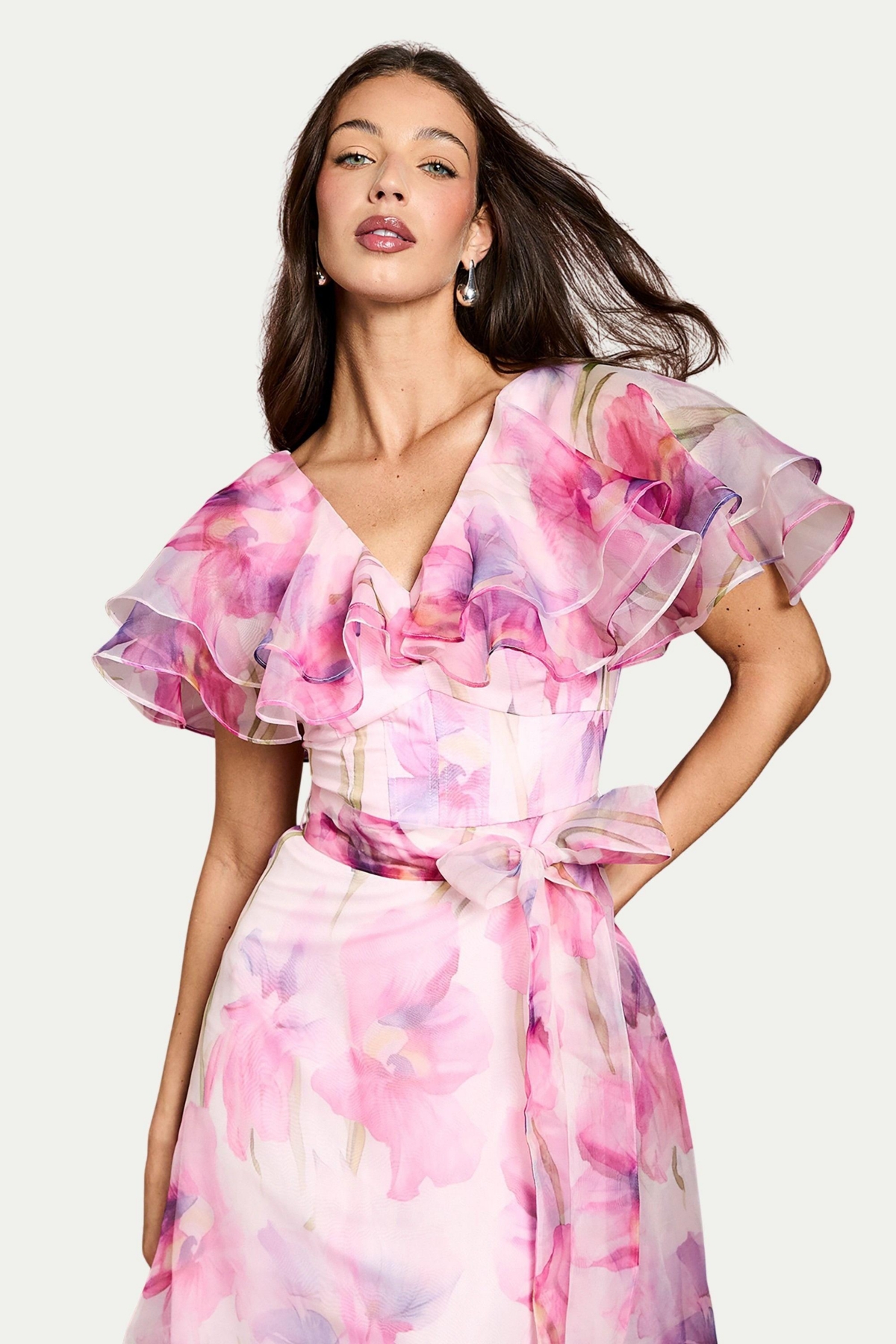 Coast Women's Printed Organza Ruffle Sleeve Midi Dress