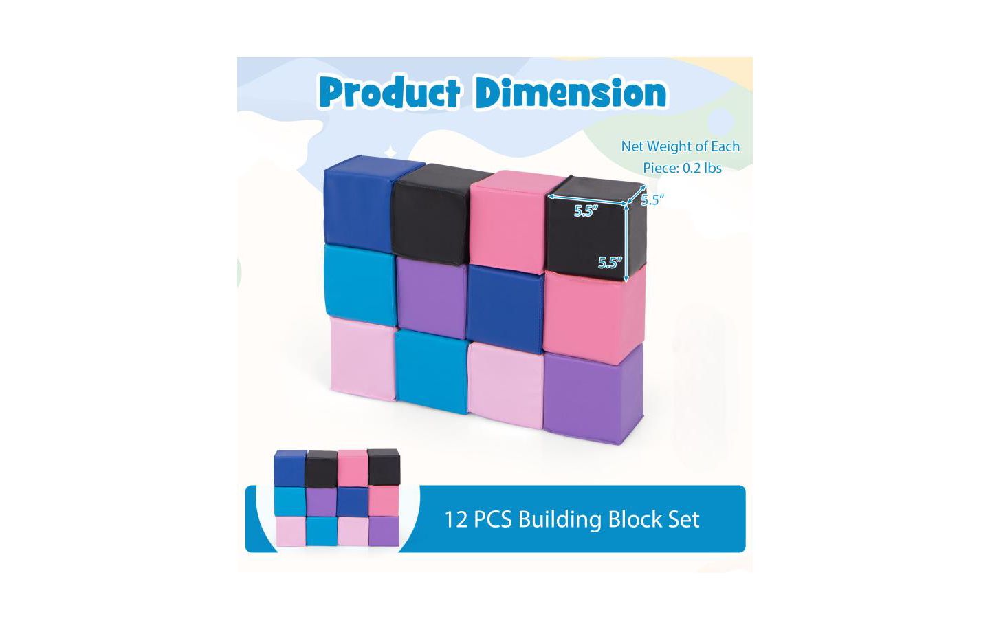 Детский конструктор Slickblue Soft Foam Climbing Blocks 12-Piece Building Set, Ages 3+, цвет: Глубокий разноцветный — фото 3