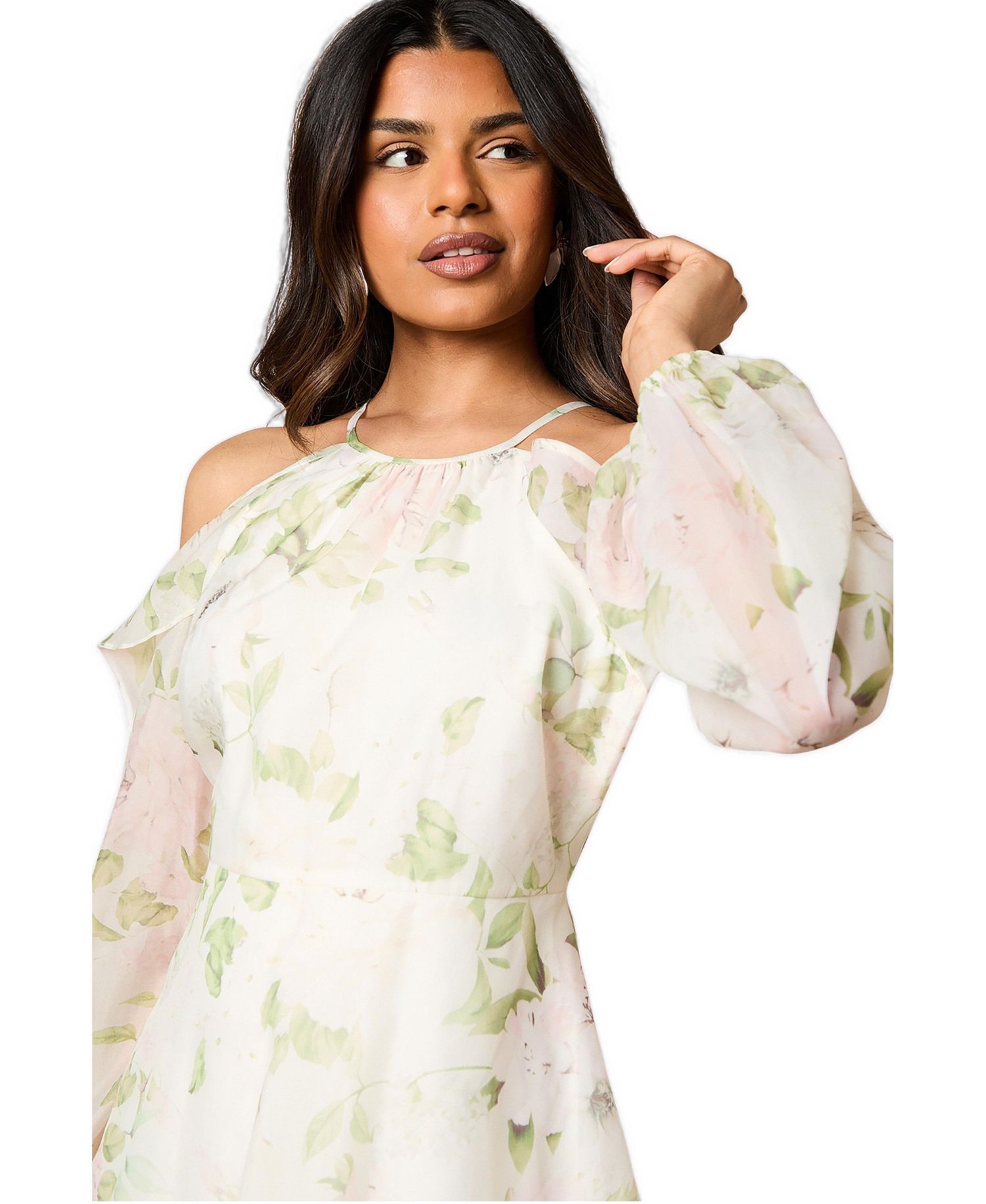 Women's Organza Cold Shoulder Midi Dress
