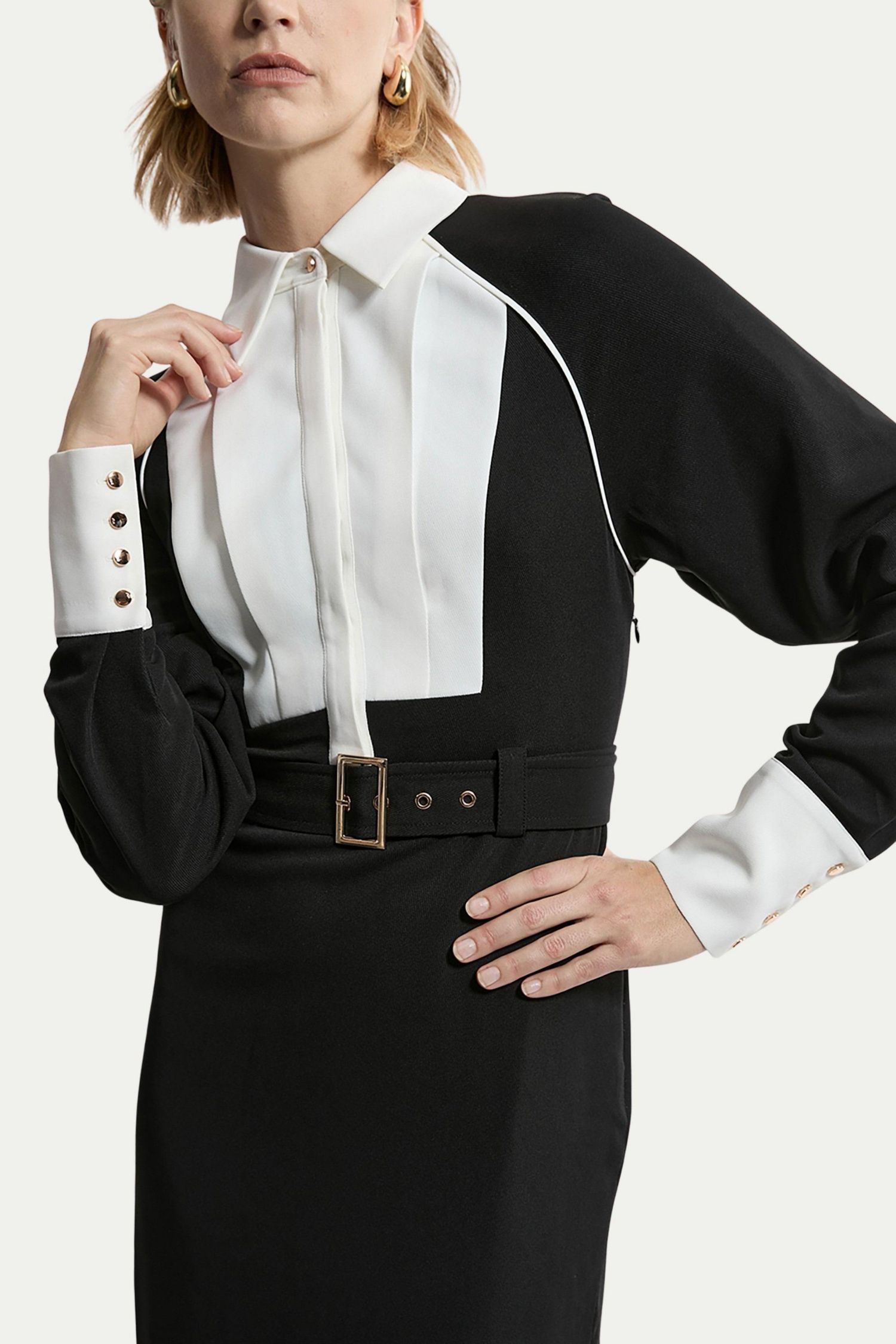 Women's Contrast Collar Midi Dress
