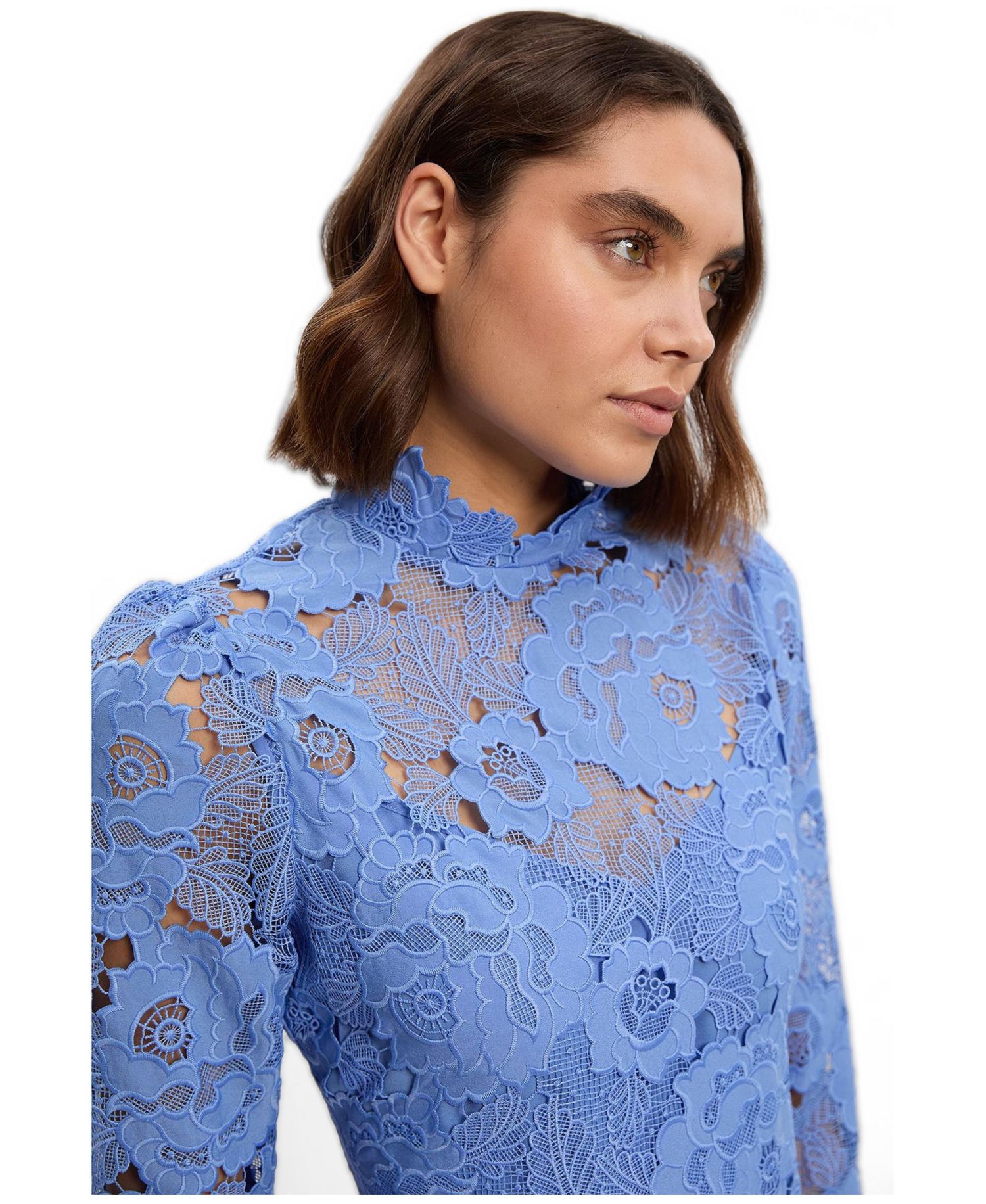 Women's Guipure Lace High Neck Woven Mini Dress
