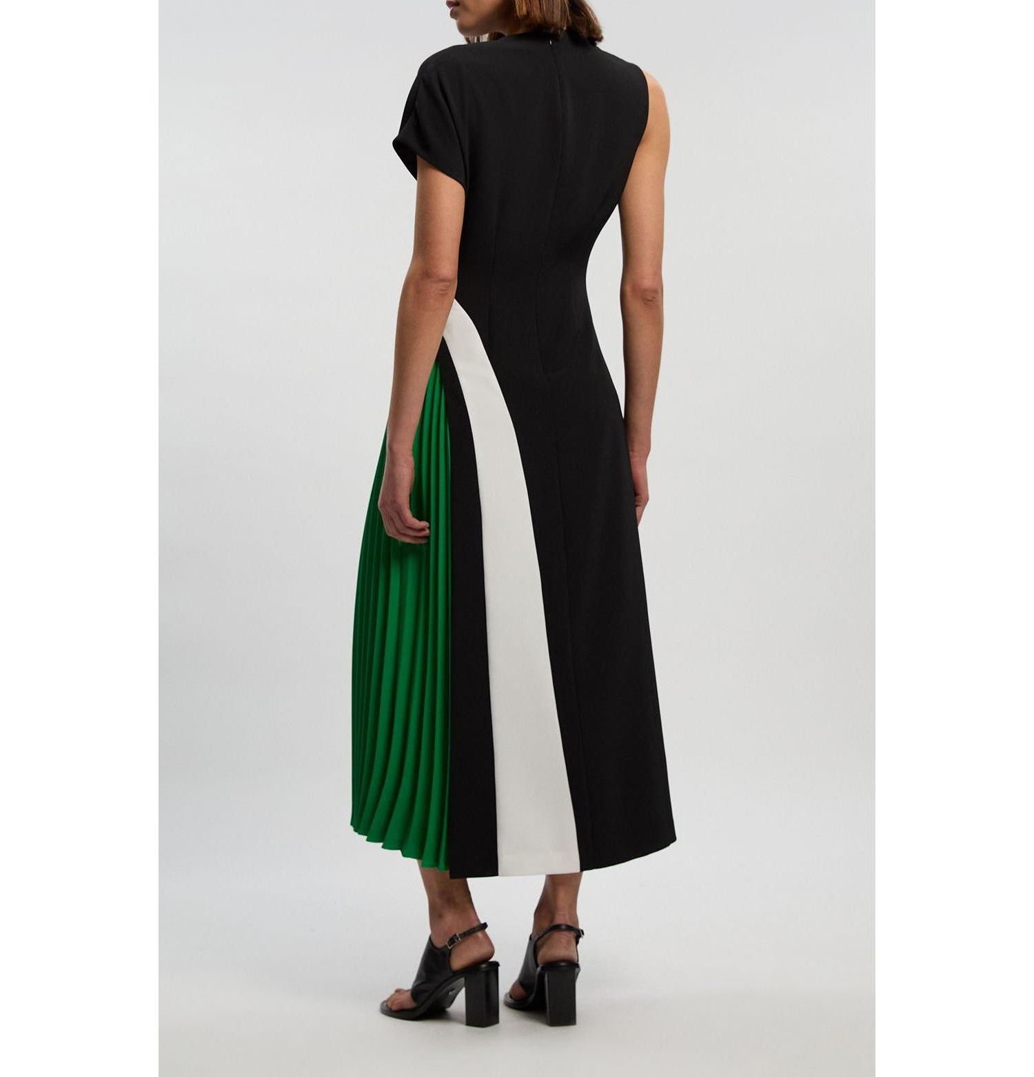Women's Block Pleated Midi Dress