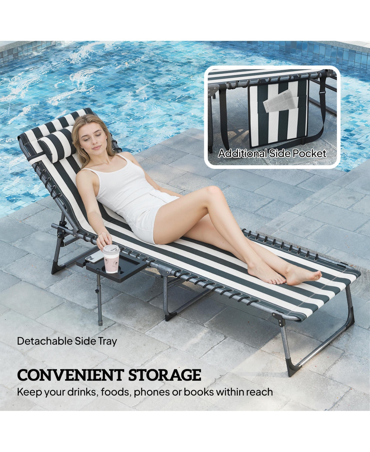 Outsunny Folding Chaise Lounge ning Chair w/ Adjustable Back
