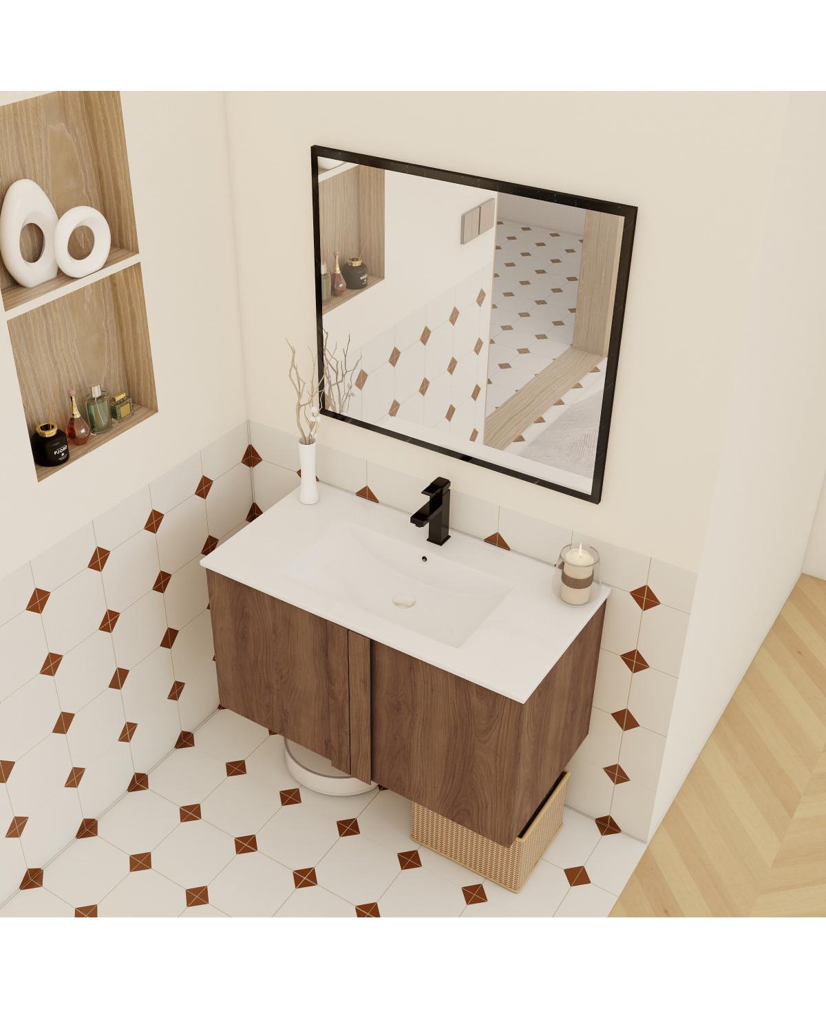 Sillysis Wall Mounted Bathroom Vanity with Ceramic Sink, Soft Close Double Doors