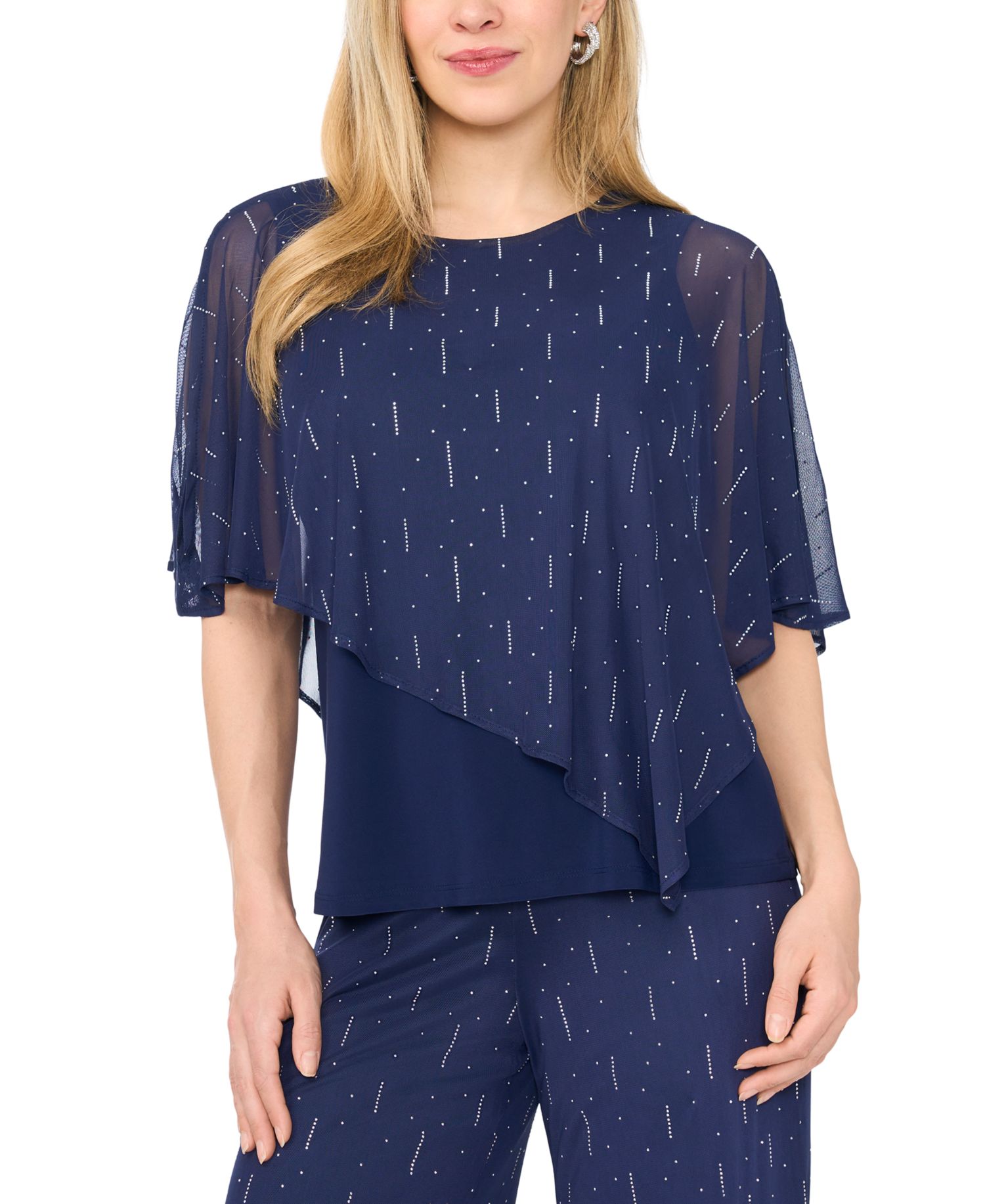 Petite Cape Style Studded Crewneck Top