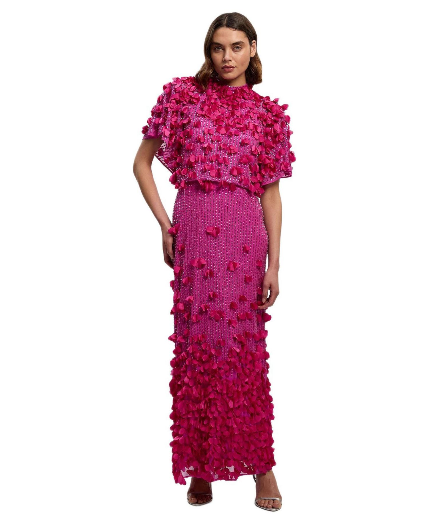Women's Crystal Applique Angel Sleeve Maxi Dress