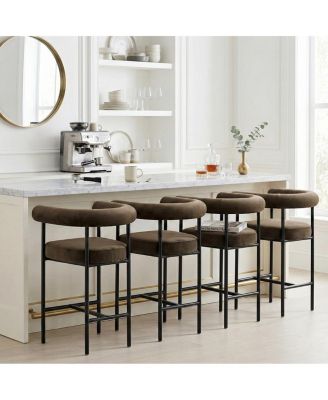 24" Velvet Counter Height Stools Set of 4 with Arms, Black Metal Legs