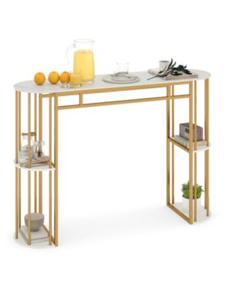 60'' Long Bar Table Narrow Pub Table Faux Marble Tabletop and Storage Shelves