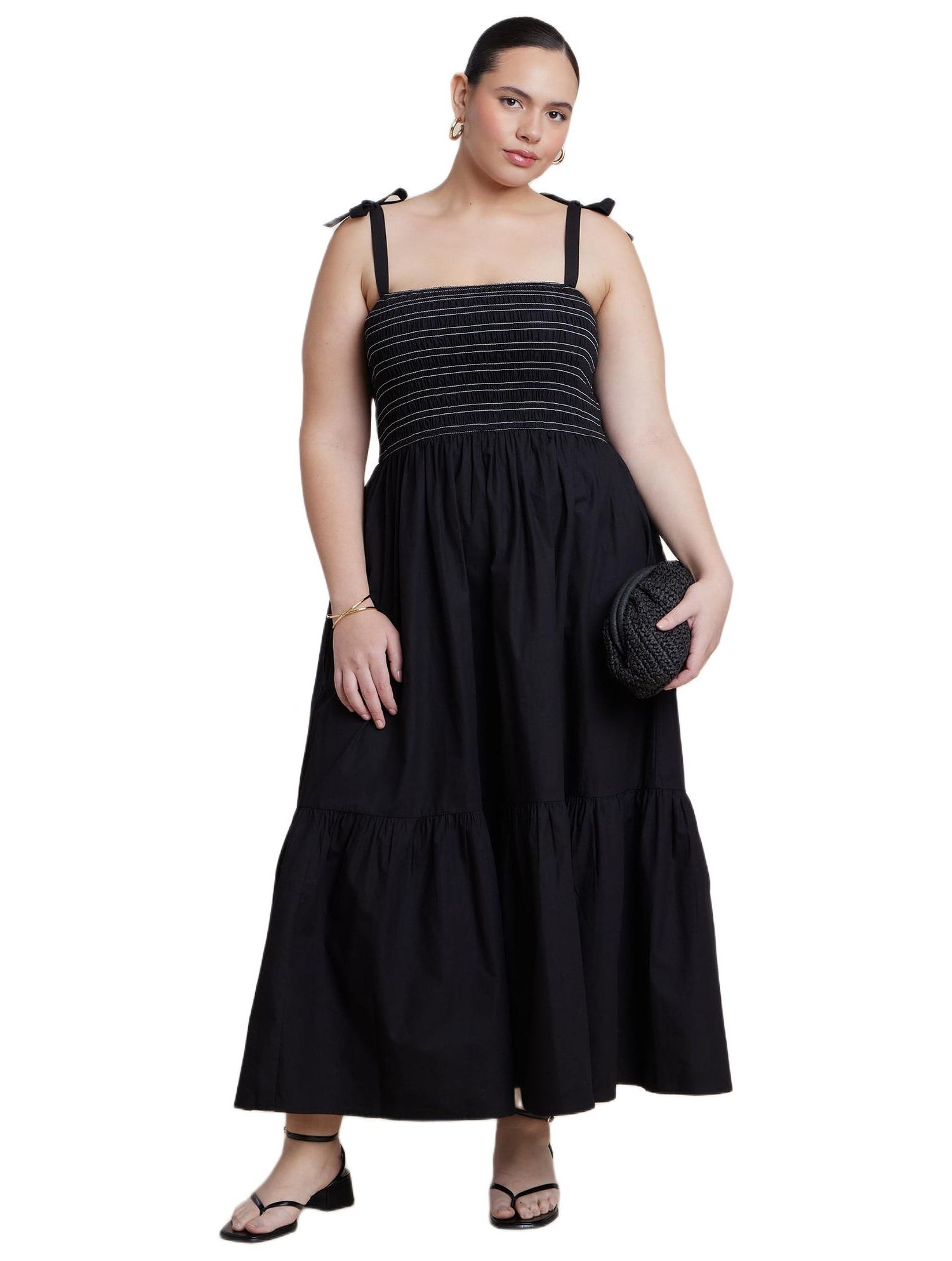 Women's Plus Size Smocked Bodice Maxi Dress