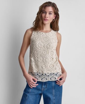 Women's Sleeveless Crochet Knit Tank Top