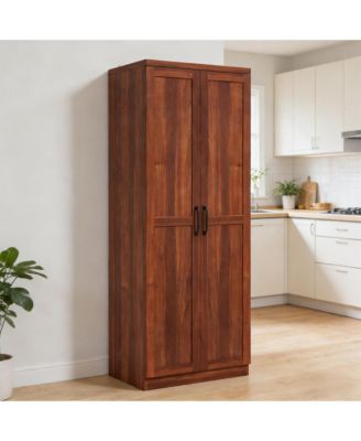 Modern Storage Cabinet with Adjustable Shelves, Antique Metal Handles for Kitchen Pantry (Tan)