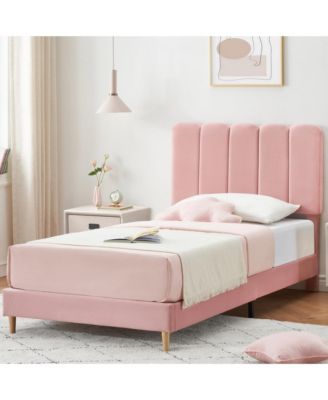 Modern Princess Style Twin Platform Bed Frame for Girls, Upholstered Soft Headboard, Sturdy Wooden Slats, No Box Spring Needed, Easy Assembly
