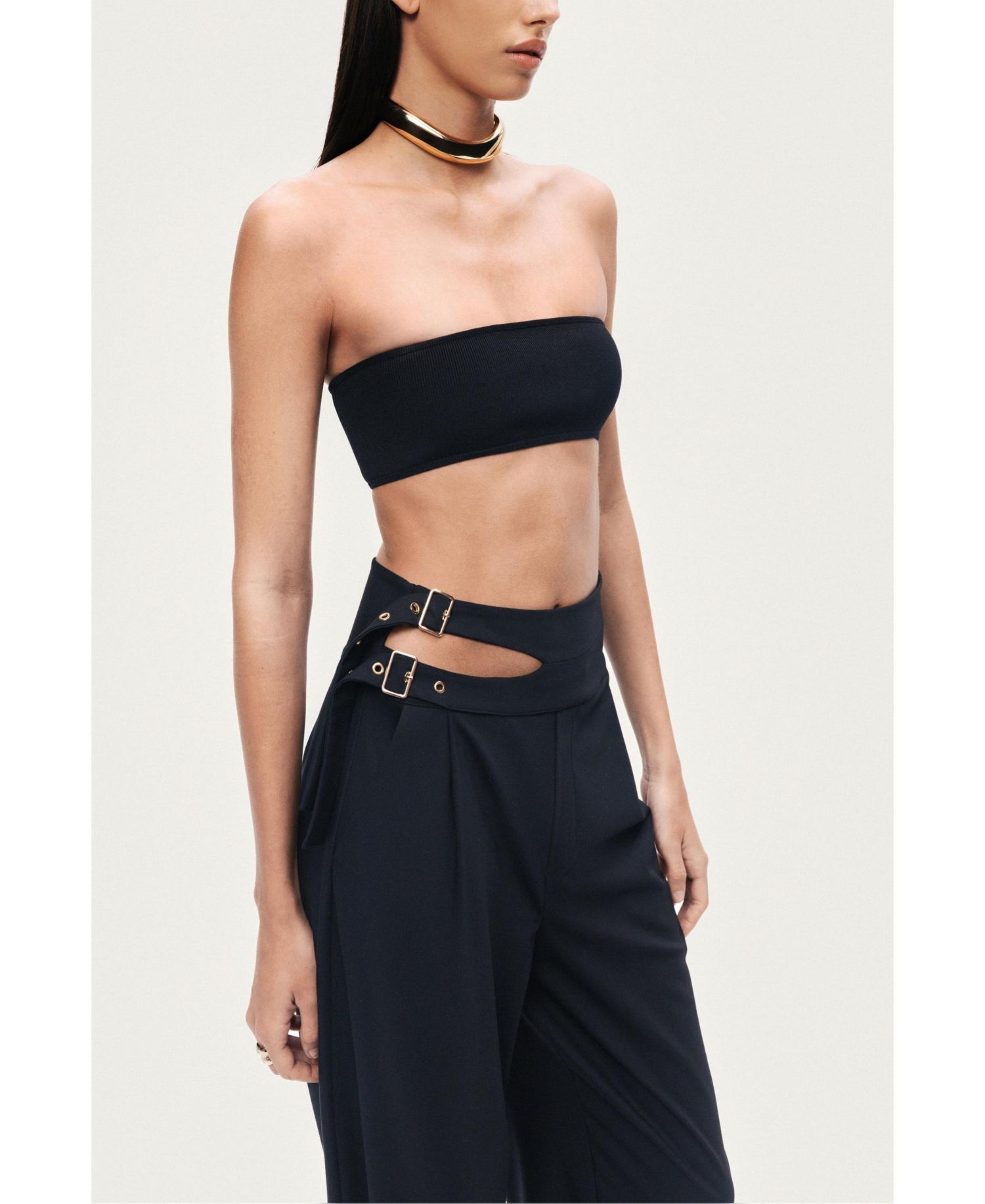 Women's Cut-Out Waist Wide-Leg Pants