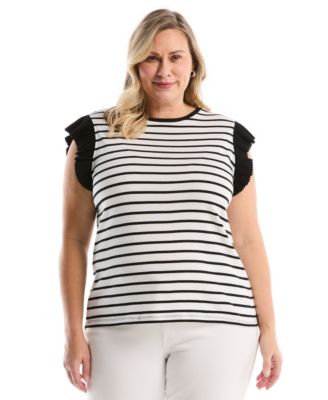 Plus Size Striped Ruffle Cap-Sleeve Top