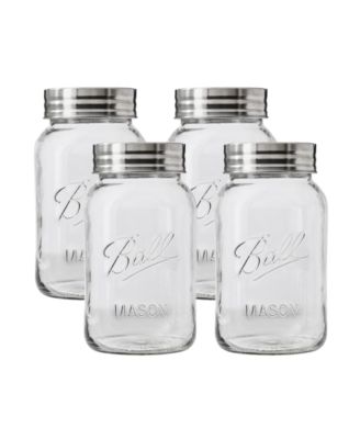 Glass Mason Jar, Regular Mouth, Quart Size (32 oz), Pack of 4