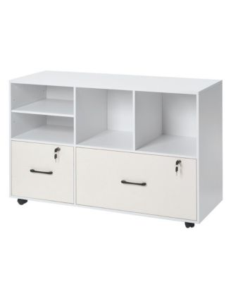 2 Drawer Wooden File Cabinet Mobile Filing Cabinet with Open Shelves Lockable Lateral