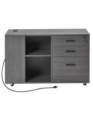 3 Drawer Wooden File Cabinet Mobile Filing Cabinet with Power Strip Lockable Rolling File