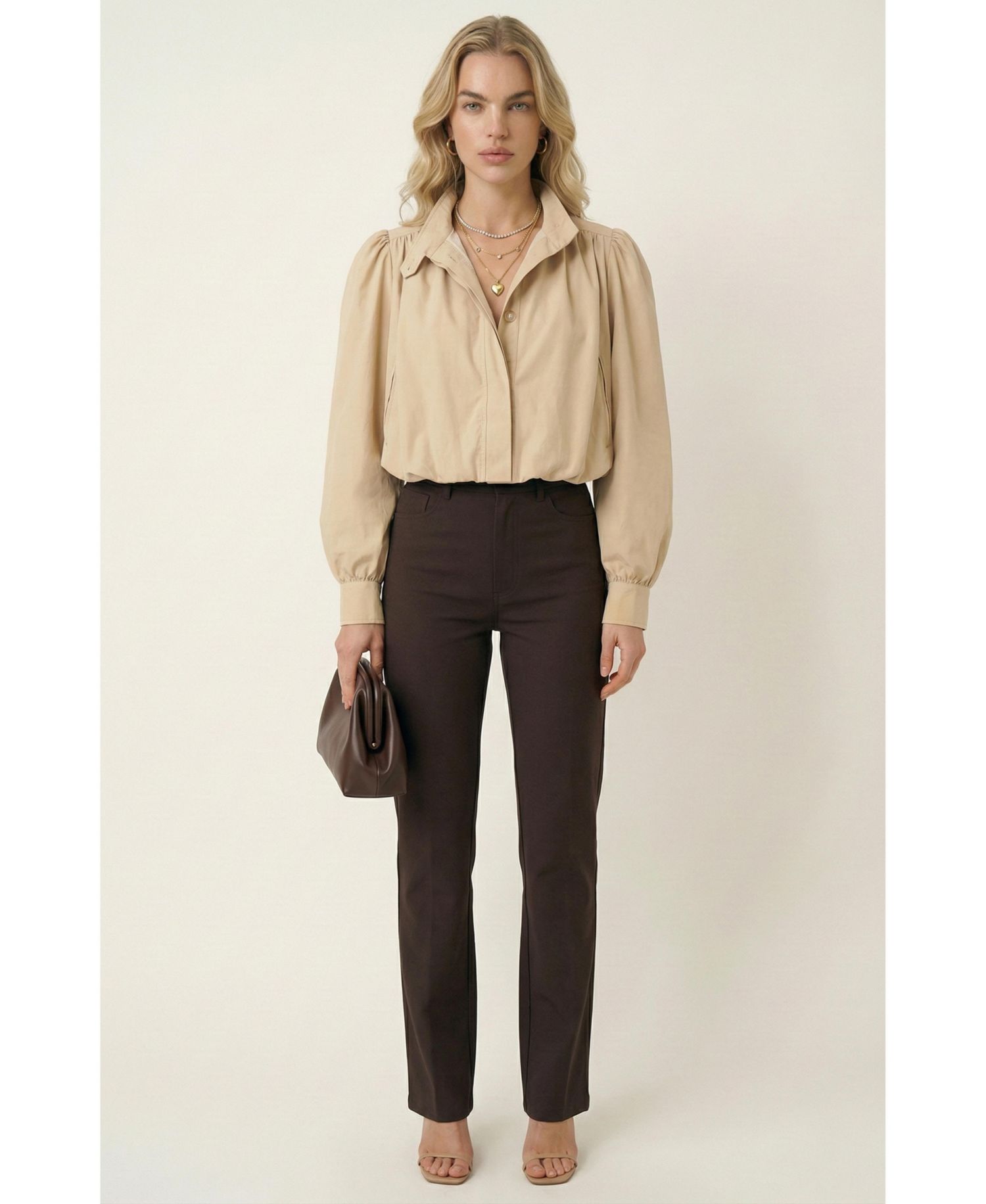 Women's Cropped Point Collar Puff Sleeve Jacket