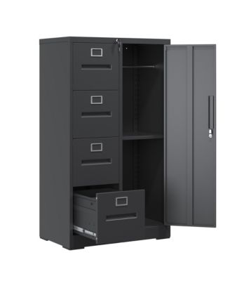 Vertical File Cabinet with Lock, 2-in-1 Storage for Files and Clothes, Steel Storage Cabinet with 4 Drawers and 1 door for Home Office