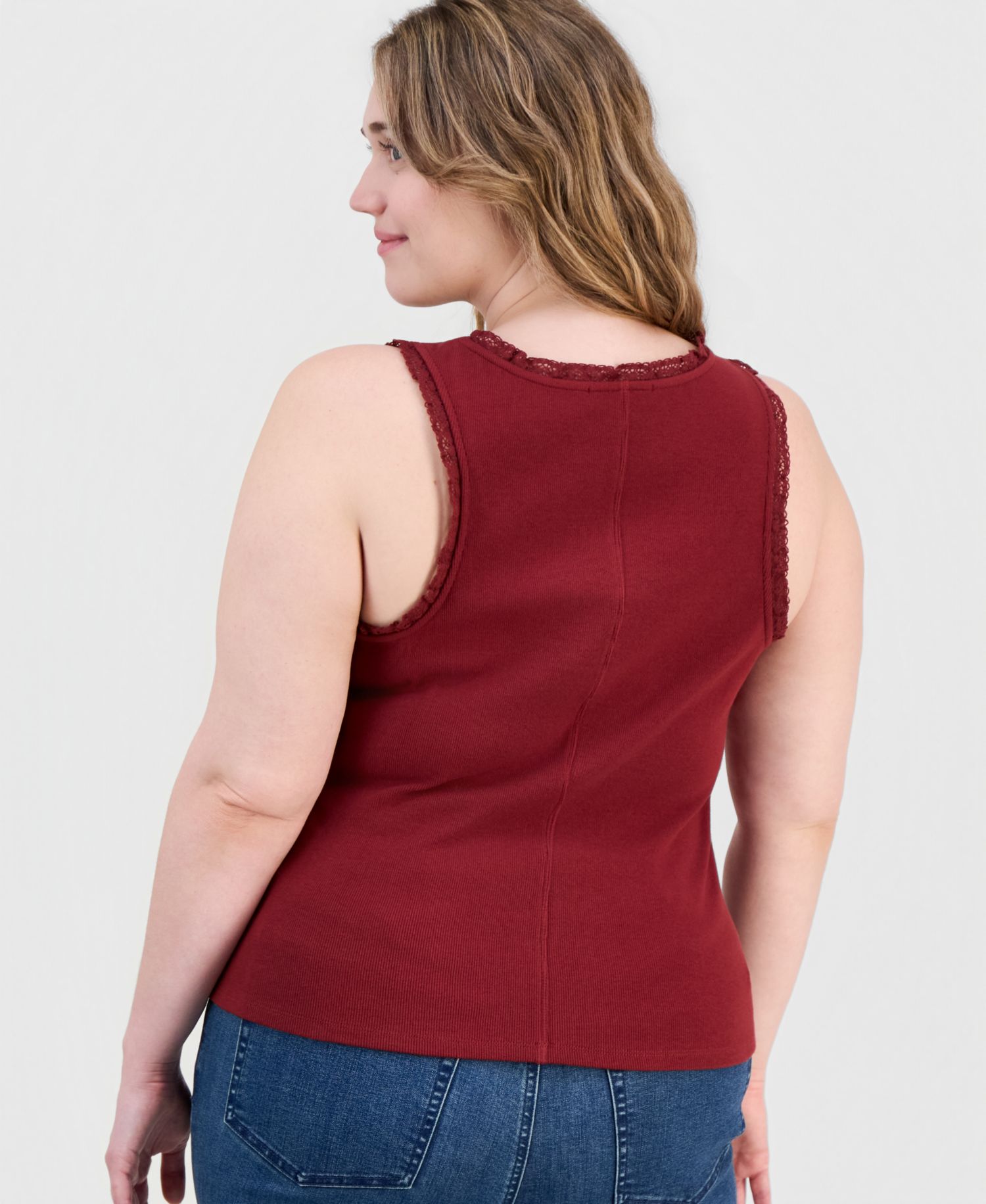 Plus Sleeveless Lace-Trim Tank Top