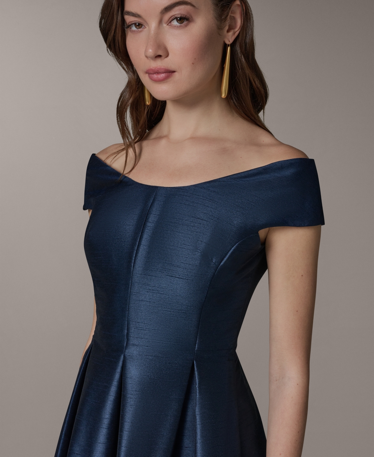 Donna Karan New York Women's Off-Shoulder Scoop Neck Jacquard Fit & Flare Midi Dress