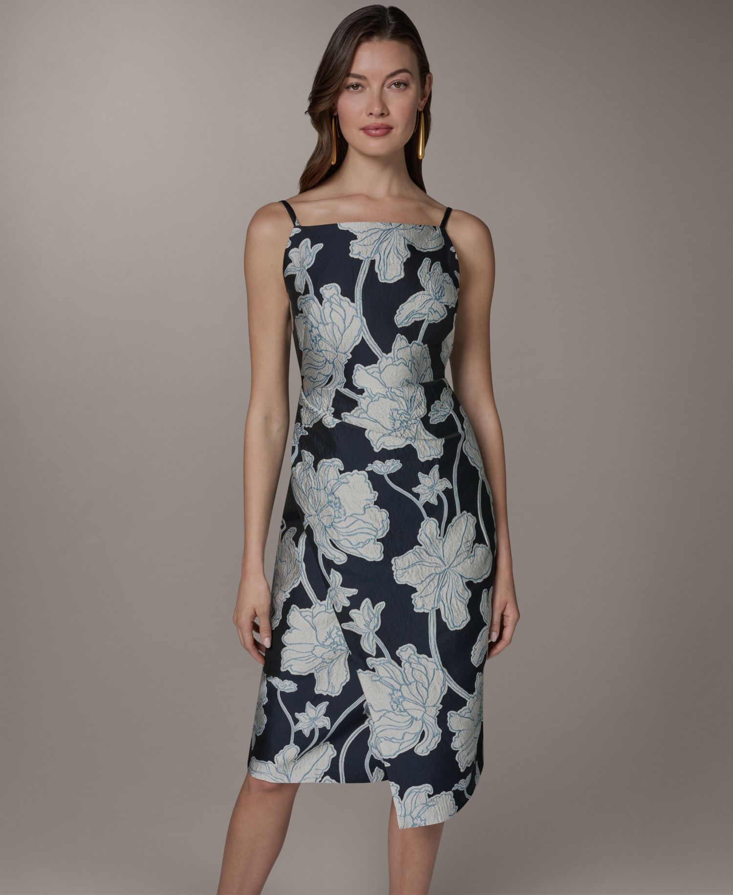 Women's Halter Jacquard Sheath Floral Sleeveless Midi Dress