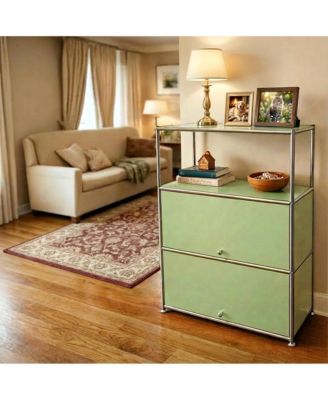 3 Tier Modular Metal Sideboard Storage Cabinet, Modern Grid-Style, for Dining Room, Living Room or Office, Green