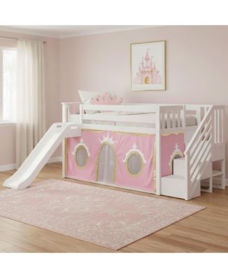 Low Loft With Stairs, Easy Slide and Princess Curtain
